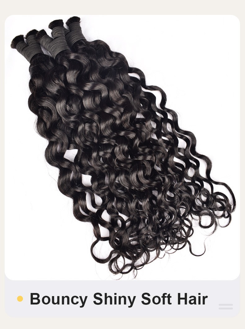 Upgrade your hairstyle with these real human hair extensions, offering a water wave pattern for bulk hair